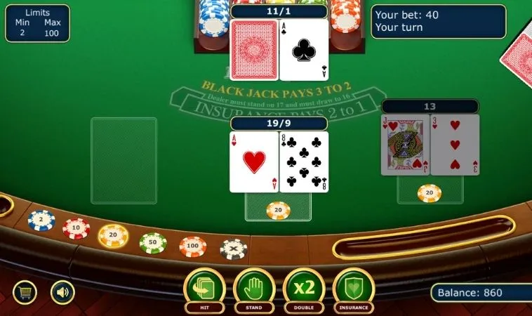 Giao diện chơi Blackjack tại 8DAY