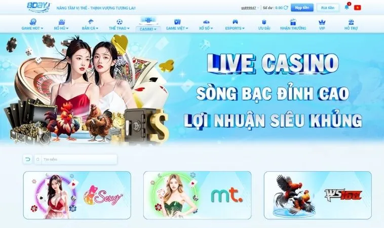 Sảnh Casino Online 8DAY thiết kế giao diện đẹp, chuyên nghiệp
